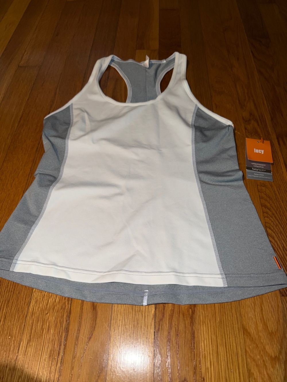 Lucy White and Gray Racerback Fitness Tank